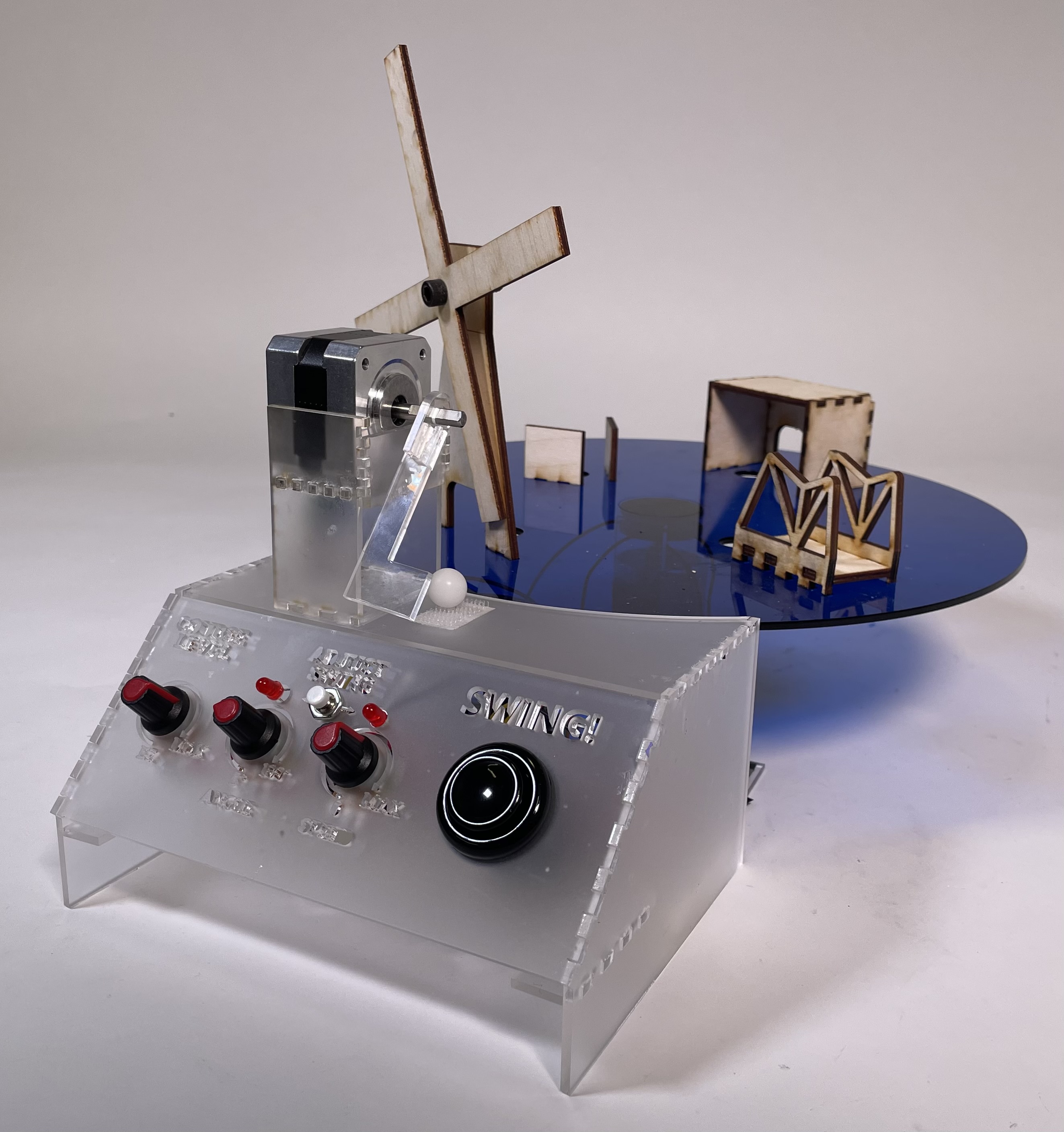 Image of front-side of assembled electromechanical game.