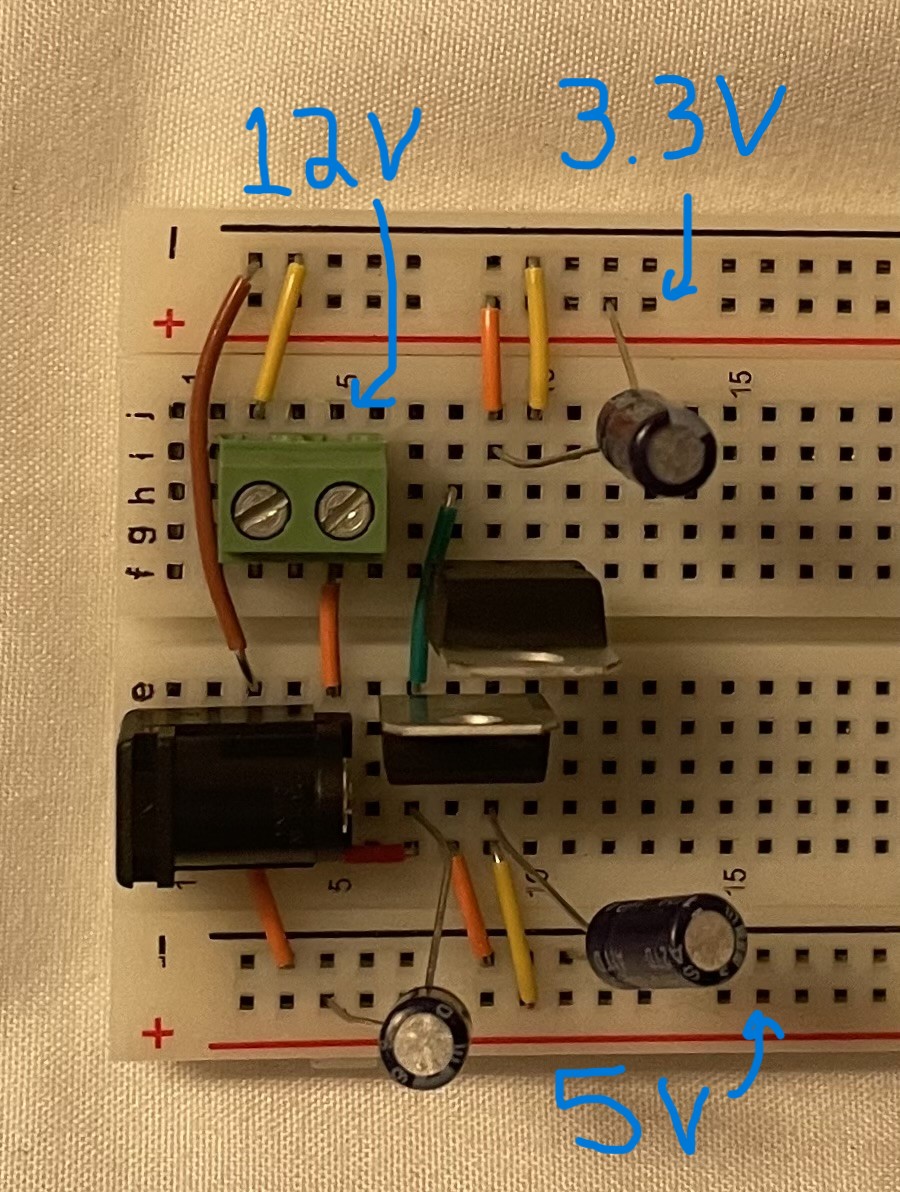 Image of breadboard prototype of power supply PCB