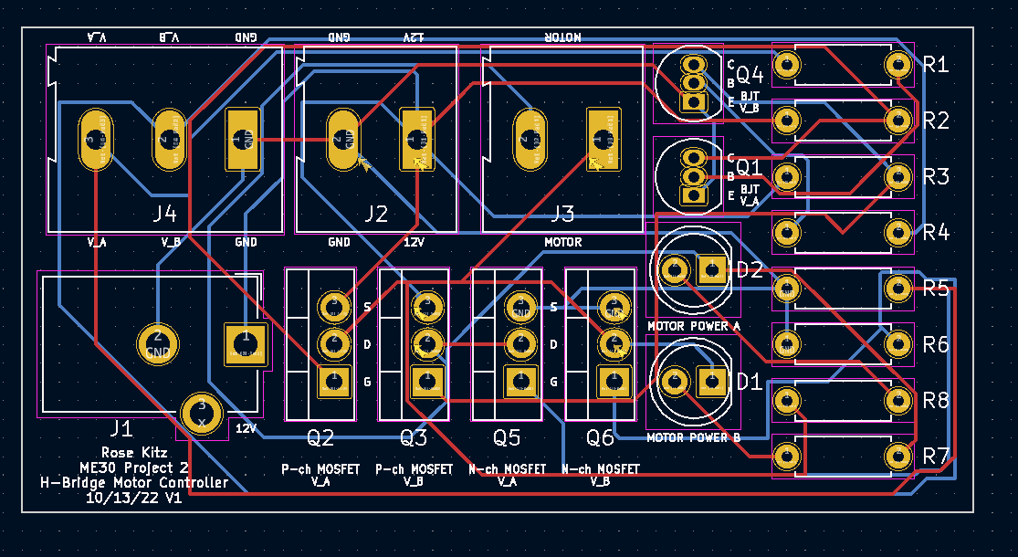 Image of KiCad layout of H-Bridge PCB