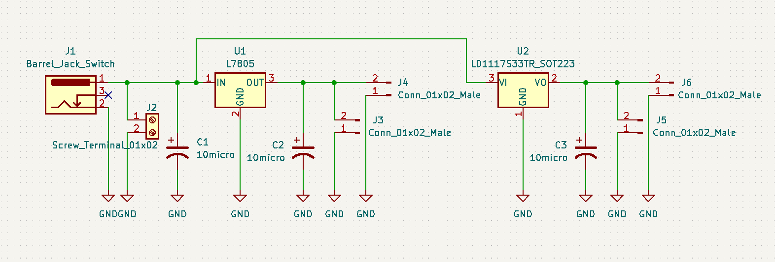 Image of KiCad schematic of power supply PCB